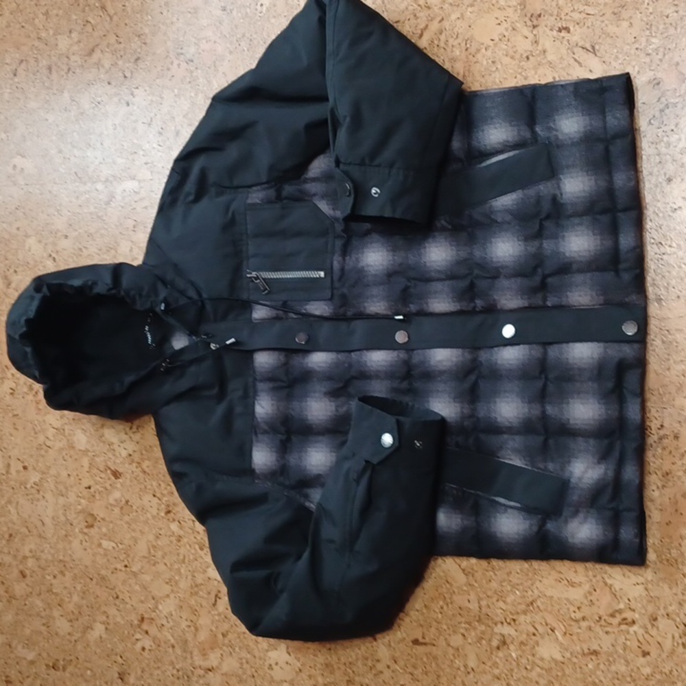 Pendleton Black & Gray Plaid Down Filled Hooded Jacket Men's M